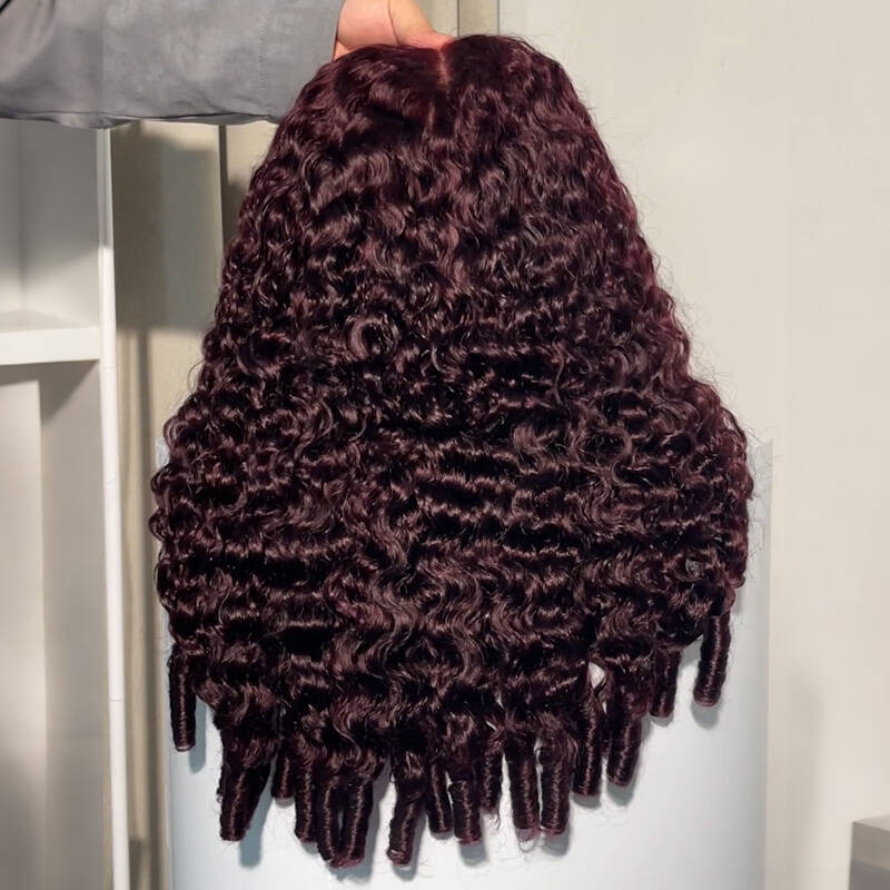Burmese Curly  New In Blackcurrant Brunette Wear & Go Glueless 9x6 Lace Burmese Curly Human Hair Wig Dark Burgundy