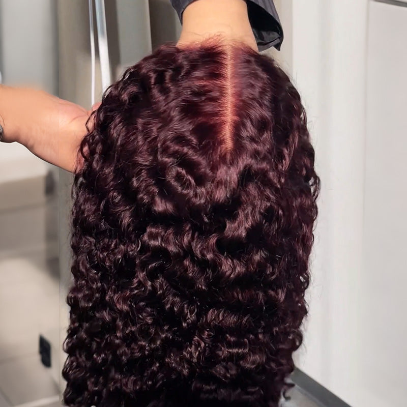 Burmese Curly  New In Blackcurrant Brunette Wear & Go Glueless 9x6 Lace Burmese Curly Human Hair Wig Dark Burgundy