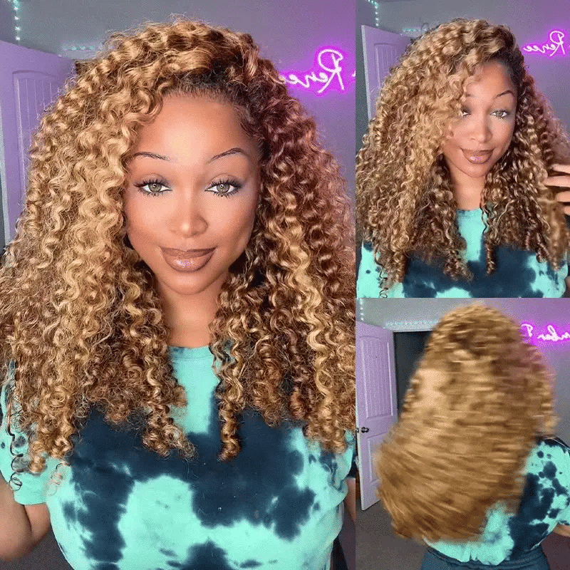 Highlight Burmese Curly [WEAR GO HALF WIG]  Highlight Burmese Curly Half Wig InvisiFit Strap Flip Over Wig
