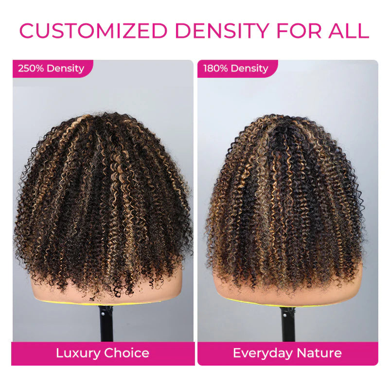 Perfect for Short Hair [WEAR GO HALF WIG]  Highlight Brown Kinky Curly Half Wig Draw-strings Flip Over Wig