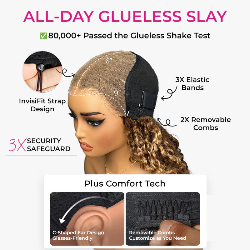 9x6 M Cap  M-Cap Highlight Burmese Curly 9x6 Wear Go InvisiFit Strap Glueless 250% Density Lace Wig
