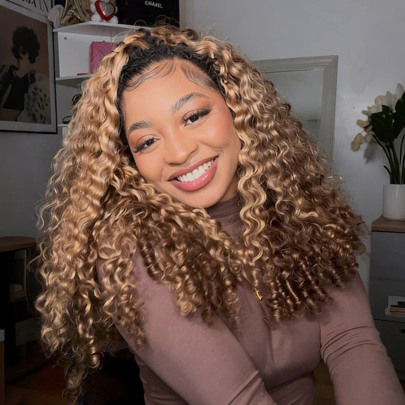 Highlight Burmese Curly [WEAR GO HALF WIG]  Highlight Burmese Curly Half Wig InvisiFit Strap Flip Over Wig