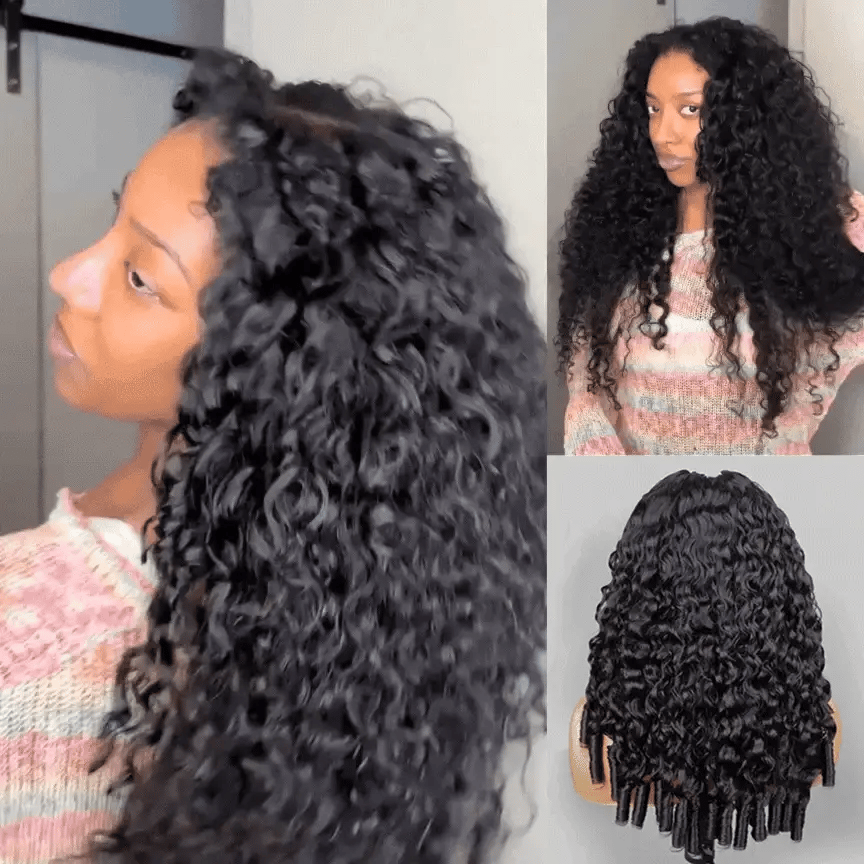 Burmese Curly  Hand Tied V Part Burmese Curly InvisiFit Strap Wear Go Glueless Wig With Elastic Draw-strings Beginner Friendly