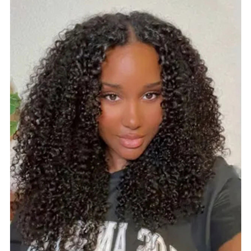 V part V Part/Thin Part Kinky Curly Wig Human Hair Glueless Wigs For Beginner