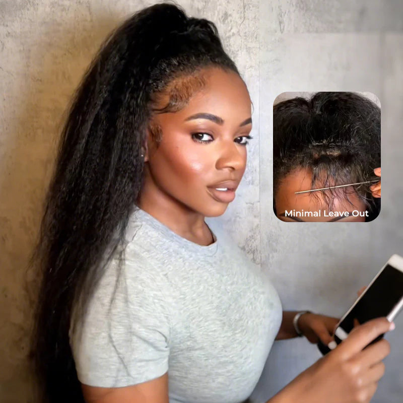 Minimum Leave Out [WEAR GO HALF WIG]  Invisible Hairline Half Wig Kinky Straight Flip Over Wig For Beginner
