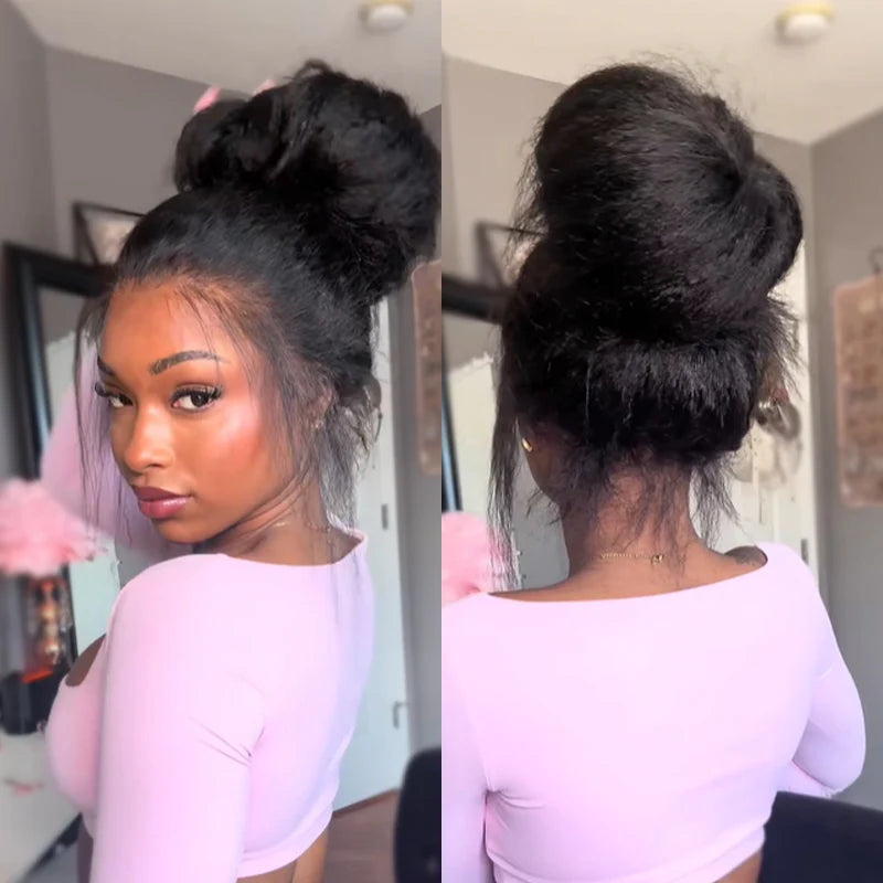 360 Glueless  Invisi Draw-strings Kinky Straight 360 Glueless Wig Pre-Cut Lace InvisiFit Strap Wear Go Wig