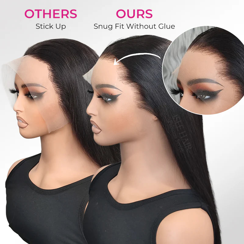Pre Bleached Knots Silky Straight Human Hair Wig Invisible HD Lace Front Wig