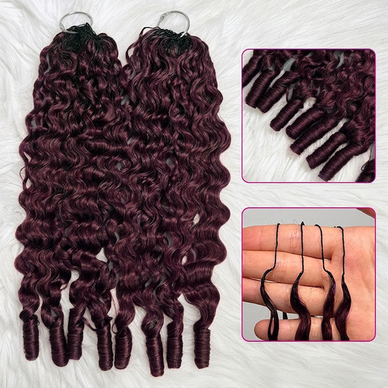 Burmese Curly  New In Blackcurrant Brunette Burmese Curly Crochet Human Hair for Boho Braids Invisible Miracle Knots Style