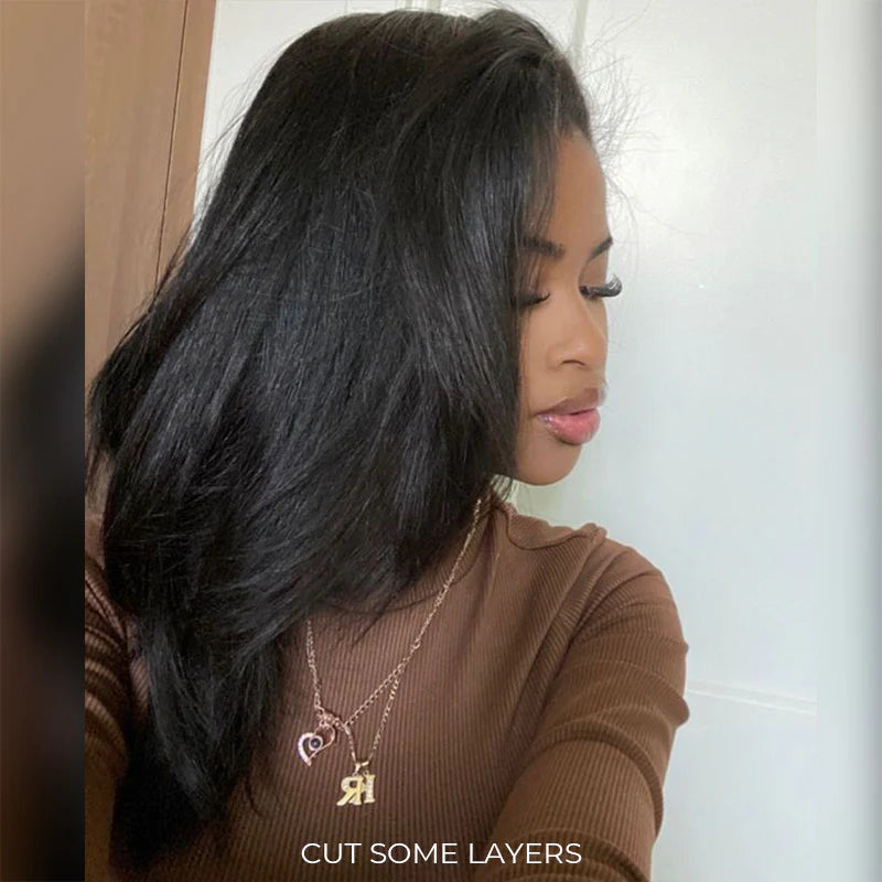 Minimum Leave Out [WEAR GO HALF WIG]  Yaki Straight Draw-strings Half Wig Invisible Hairline Flip Over InvisiFit Strap Wig