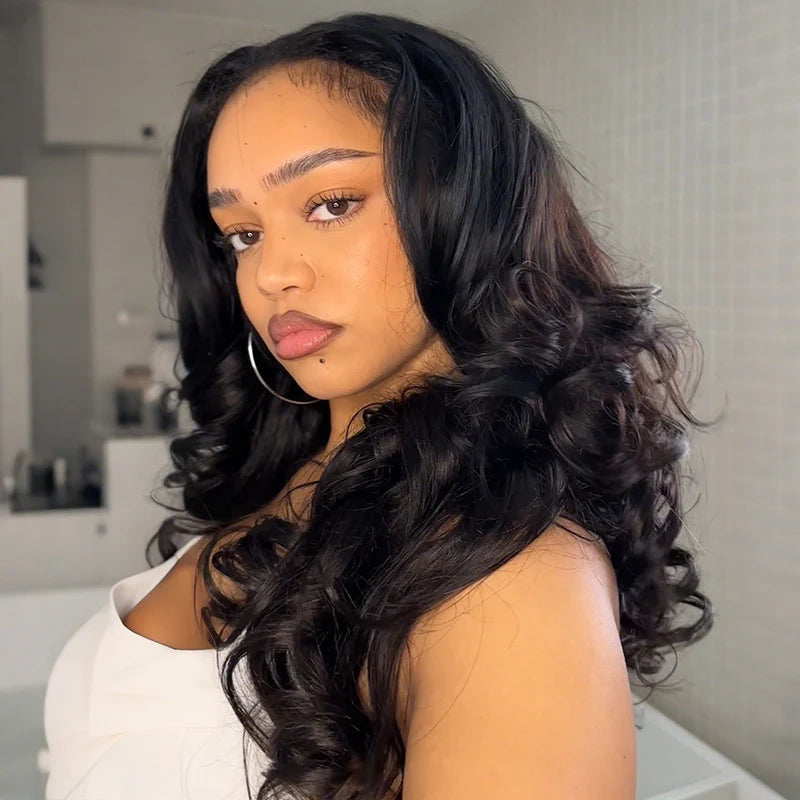 Upgraded Dome Cap  New In 250% Density Pre-Styled Butterfly Cut Layered U/V Part Sew In Wig Natural Black Human Hair Wigs