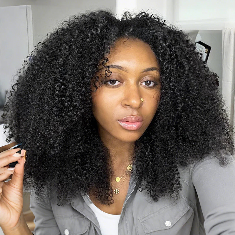 Short Hair Friendly [WEAR GO HALF WIG]  Afro Curly Draw-strings Half Wig Real Hairline InvisiFit Strap Flip Over Wig