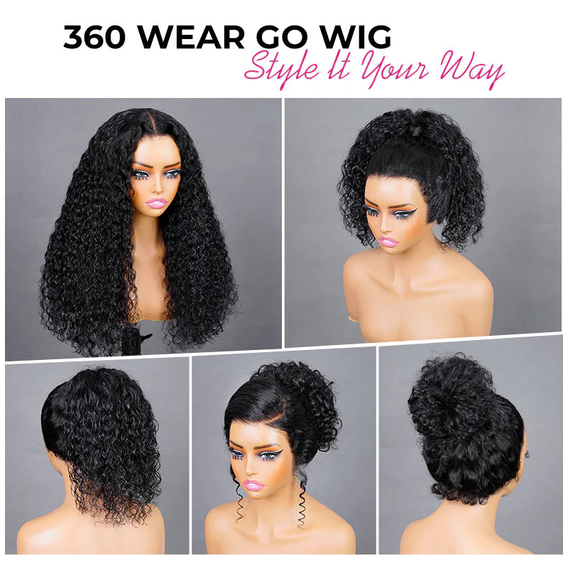 Invisi-Drawstring  Invisi Draw-strings 360 Water Wave Pre-Cut Lace Wear Go Wig Pre-Bleached Knots InvisiFit Strap Glueless Wigs
