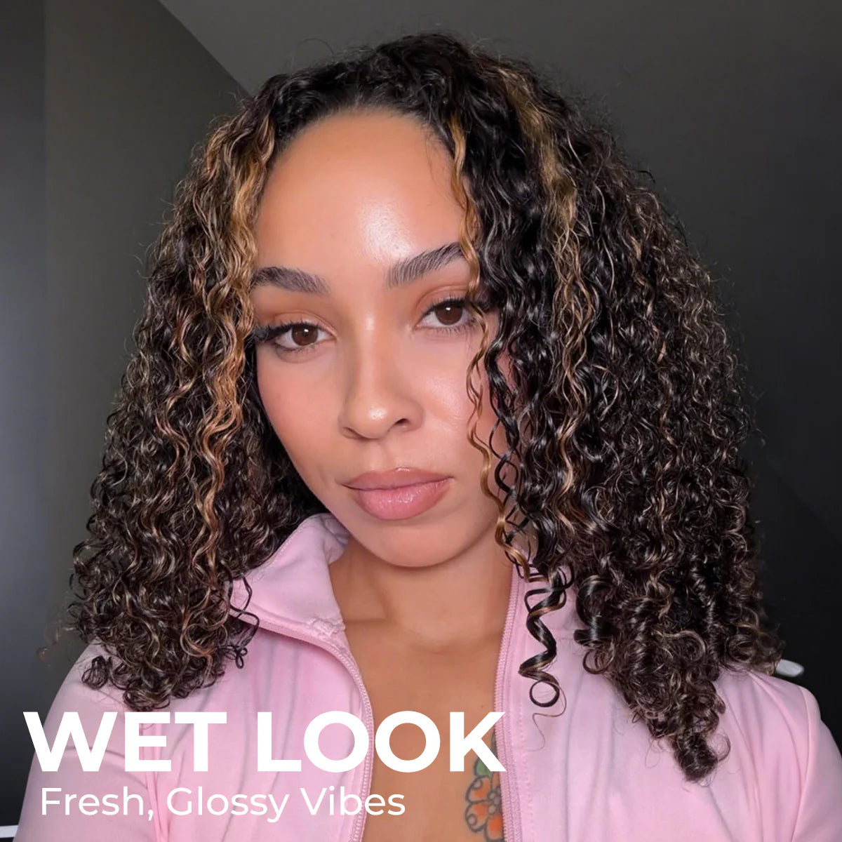 Perfect for Short Hair [WEAR GO HALF WIG]  Highlight Brown Kinky Curly Half Wig Draw-strings Flip Over Wig