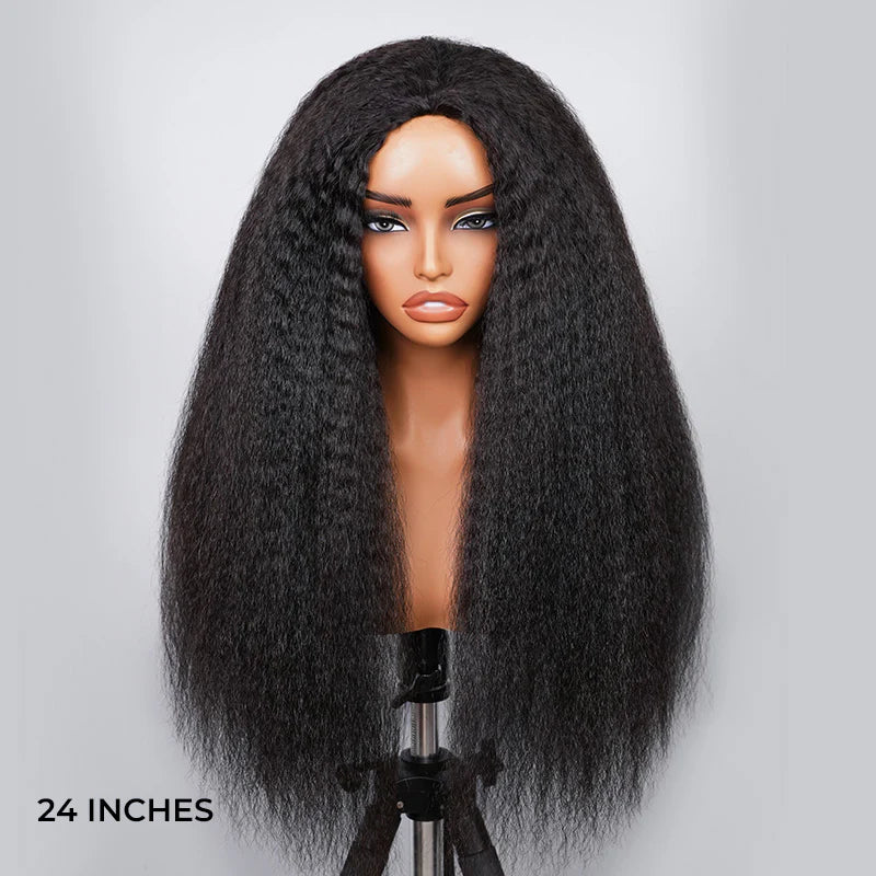Minimum Leave Out [WEAR GO HALF WIG]  Invisible Hairline Half Wig Kinky Straight Flip Over Wig For Beginner