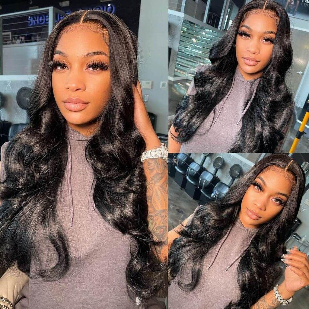 Pre Bleached Knots Body Wave Human Hair Wig Invisible HD Lace Front Wig