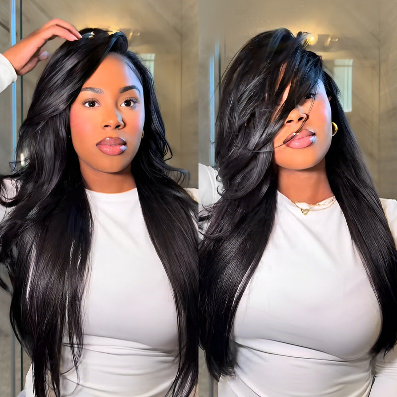 Minimum Leave Out [WEAR GO HALF WIG]  Yaki Straight Draw-strings Half Wig Invisible Hairline Flip Over InvisiFit Strap Wig