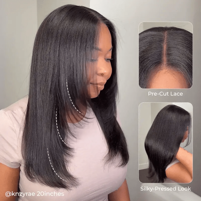 9x6 Tpart Wear Go Layered Cut Bob Yaki Straight Wig Natural Black Deep Part Lace Glueless Wig