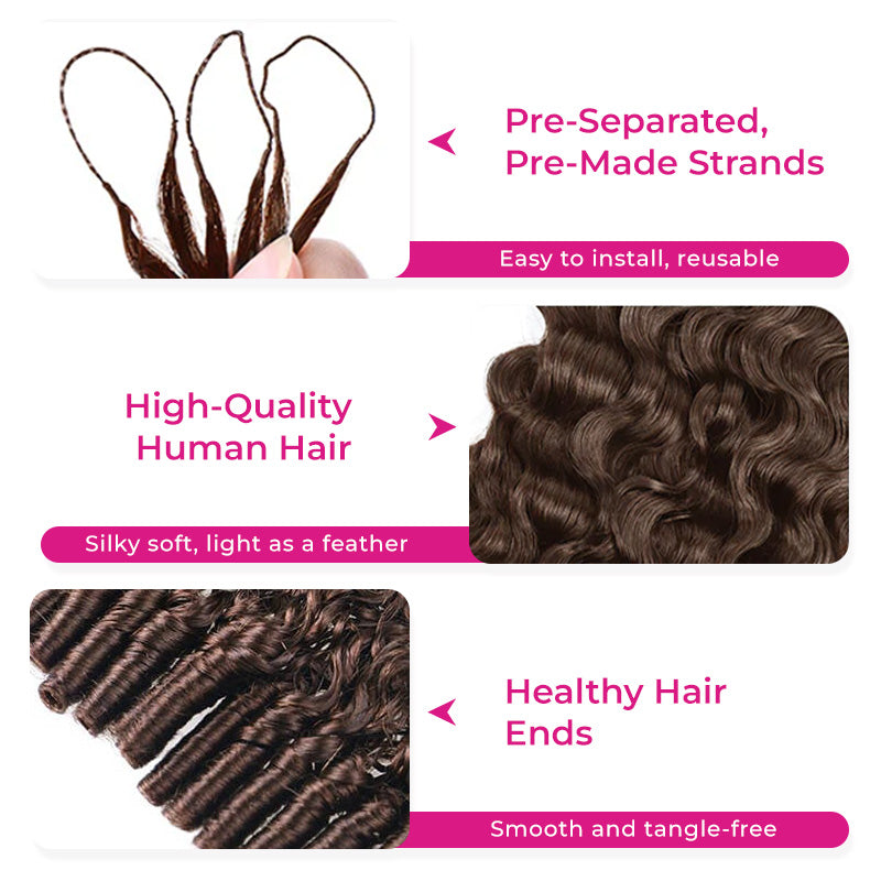 Burmese Curly  New In #4 Burmese Curly Crochet Human Hair for Boho Braids Miracle Knots Friendly Plush Texture Time-Saving Wear
