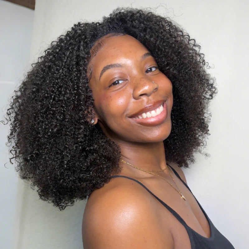 Short Hair Friendly [WEAR GO HALF WIG]  Afro Curly Draw-strings Half Wig Real Hairline InvisiFit Strap Flip Over Wig
