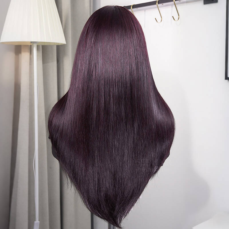 Layer Cut  New In Blackcurrant Brunette 7x5 Lace Wear & Go Glueless Human Hair Layered Straight Wig Dark Burgundy