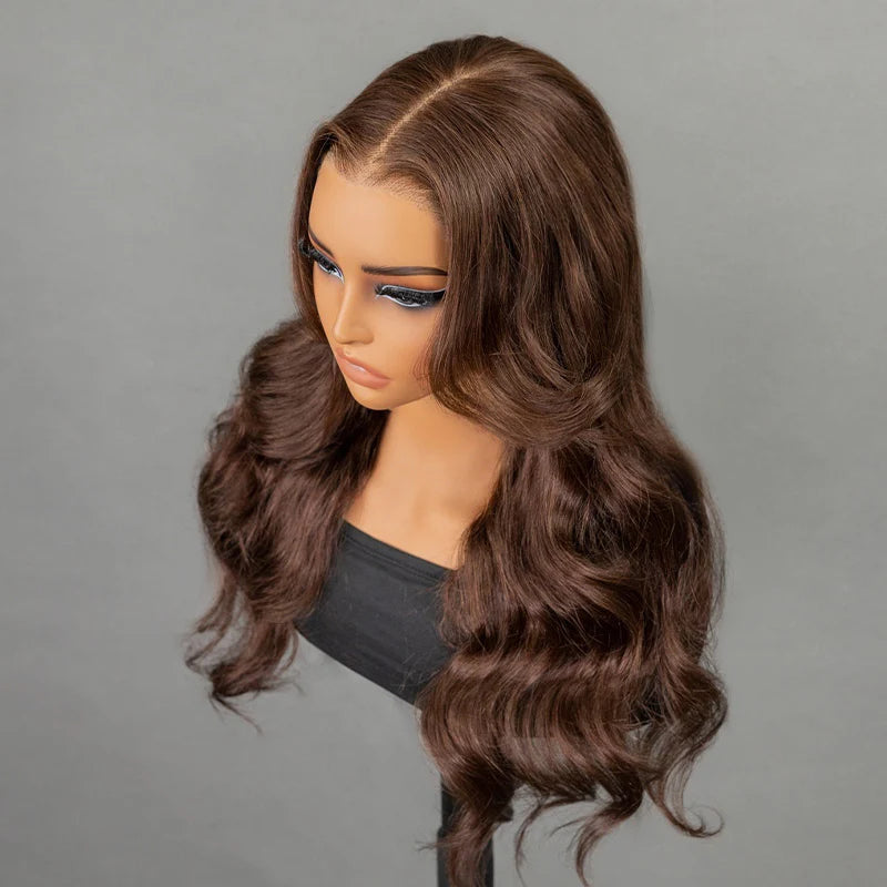 Layer Cut  7x5 Chocolate Brown Color Face-Framing Layered Cut Body Wave Wear Go Glueless Wig