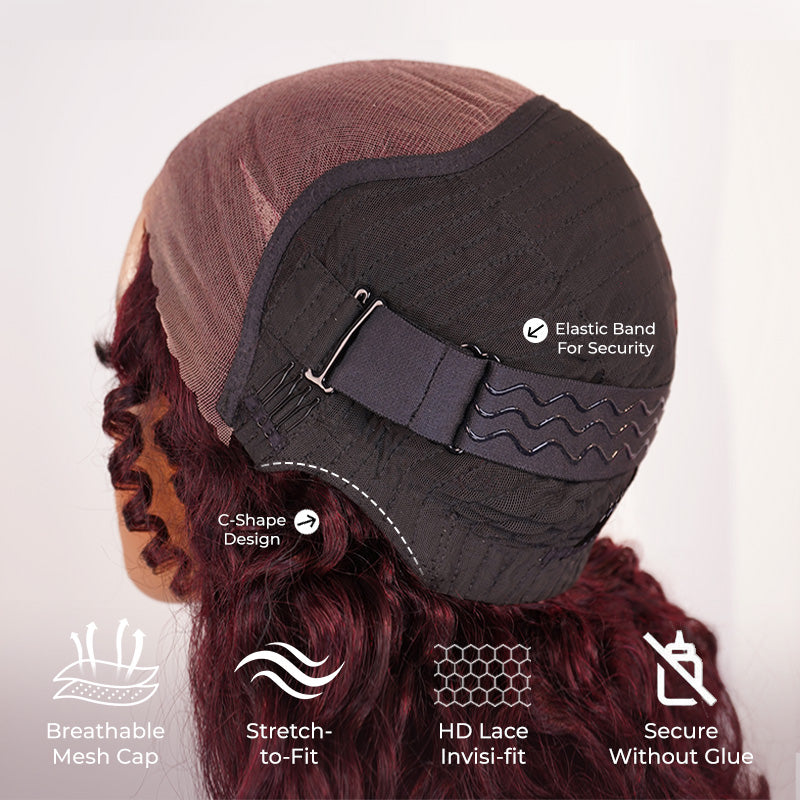 Burmese Curly  New In Blackcurrant Brunette Wear & Go Glueless 9x6 Lace Burmese Curly Human Hair Wig Dark Burgundy