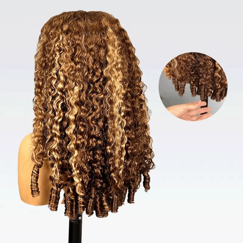 Highlight Burmese Curly [WEAR GO HALF WIG]  Highlight Burmese Curly Half Wig InvisiFit Strap Flip Over Wig