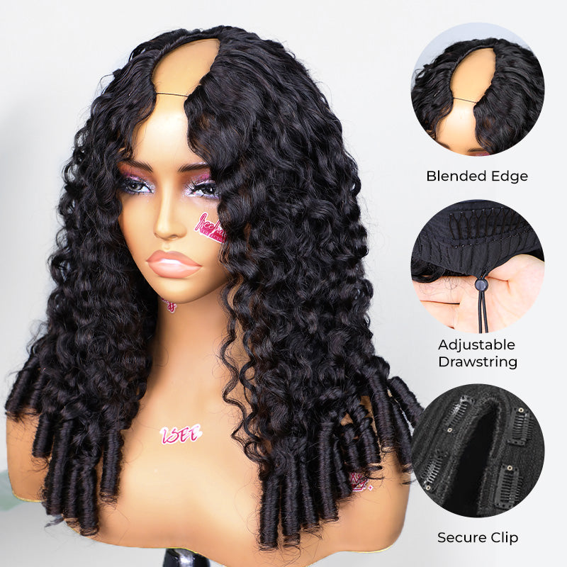 Burmese Curly  Hand Tied V Part Burmese Curly InvisiFit Strap Wear Go Glueless Wig With Elastic Draw-strings Beginner Friendly