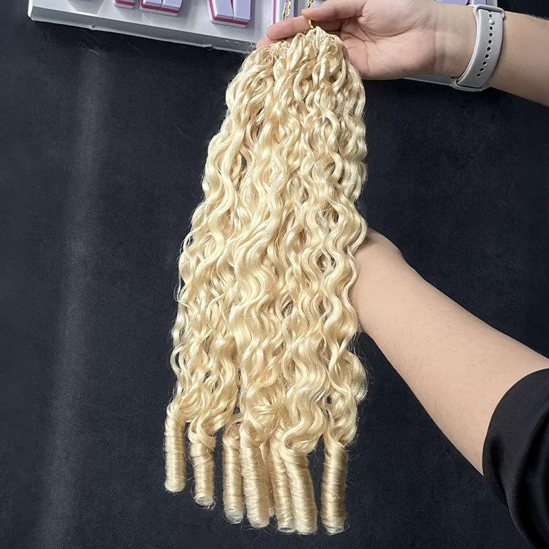 New In #613 Blonde Burmese Curly Crochet Human Hair Premium Plush Texture for Time-Saving Boho Braids