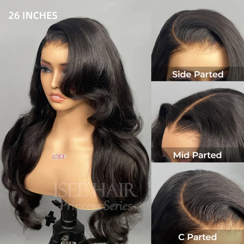 Layer Cut  M-Cap Face-Framing Layered Cut Body Wave 9x6 Wear Go Glueless Wig With Curtain Bangs Pre Bleached Mini Knots Pre-Cut HD Lace Wig
