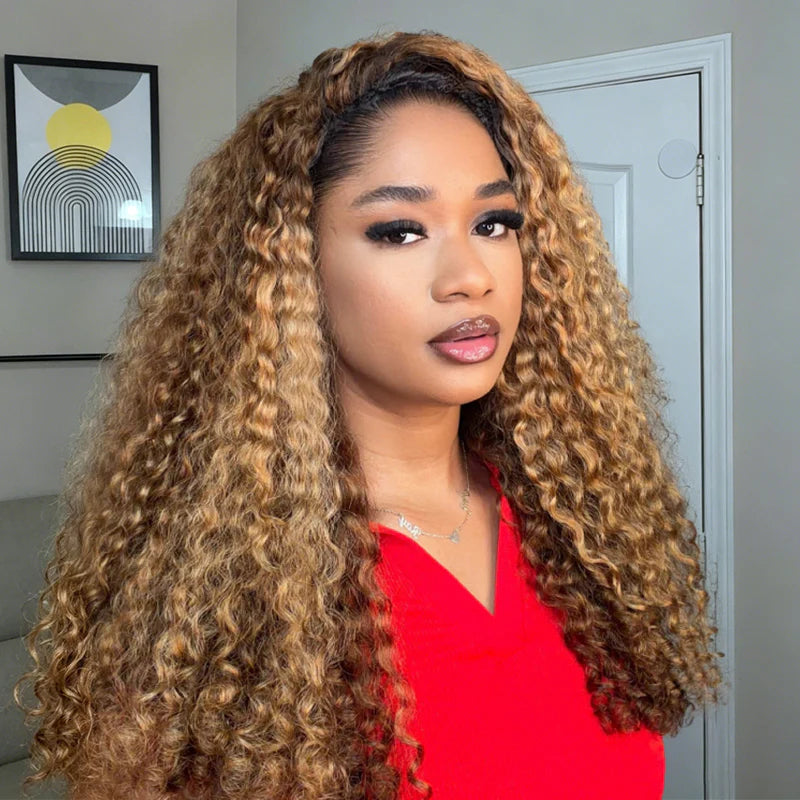 Highlight Burmese Curly [WEAR GO HALF WIG]  Highlight Burmese Curly Half Wig InvisiFit Strap Flip Over Wig