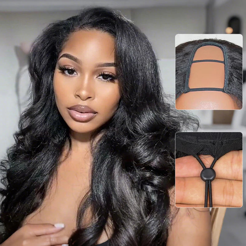 Upgraded Dome Cap  Layered Cut Blow Out Kinky Straight U Part Sew In Wig Natural Color