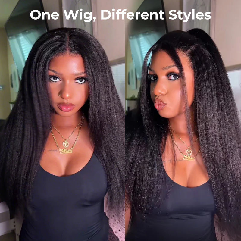 360 Glueless  Invisi Draw-strings Kinky Straight 360 Glueless Wig Pre-Cut Lace InvisiFit Strap Wear Go Wig