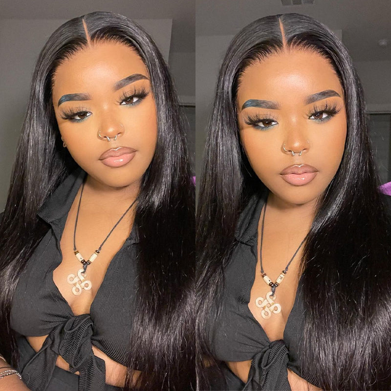 Pre Bleached Knots Silky Straight Human Hair Wig Invisible HD Lace Front Wig