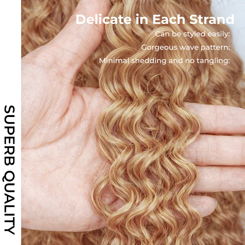 Burmese Curly  New In Color #27 Honey Blonde Burmese Curly Crochet Human Hair for Miracle Knots Plush Texture Time-Saving Wear