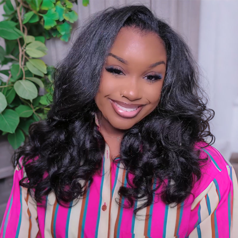 Upgraded Dome Cap  Layered Cut Blow Out Kinky Straight U Part Sew In Wig Natural Color
