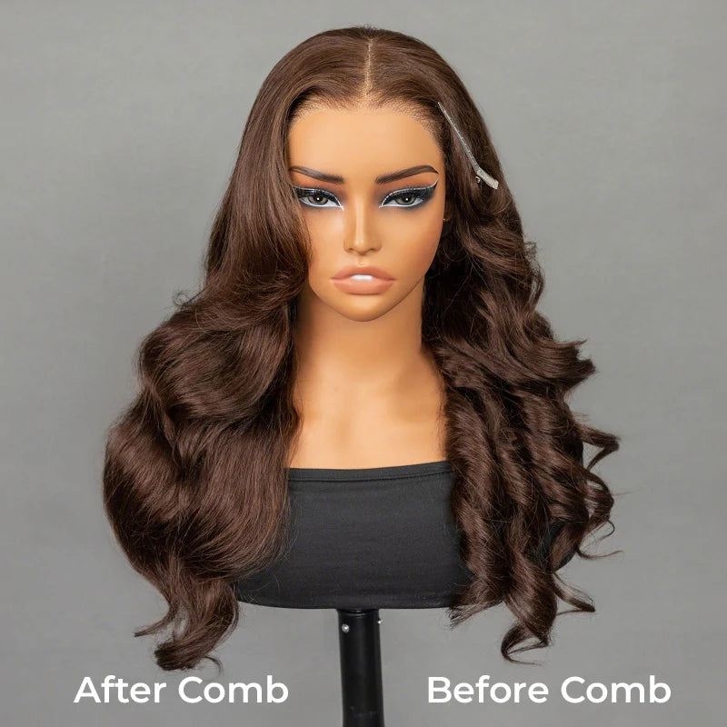 Layer Cut  7x5 Chocolate Brown Color Face-Framing Layered Cut Body Wave Wear Go Glueless Wig