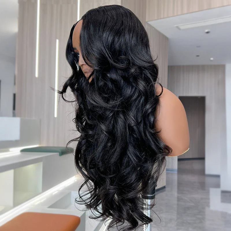 Upgraded Dome Cap  New In 250% Density Pre-Styled Butterfly Cut Layered U/V Part Sew In Wig Natural Black Human Hair Wigs