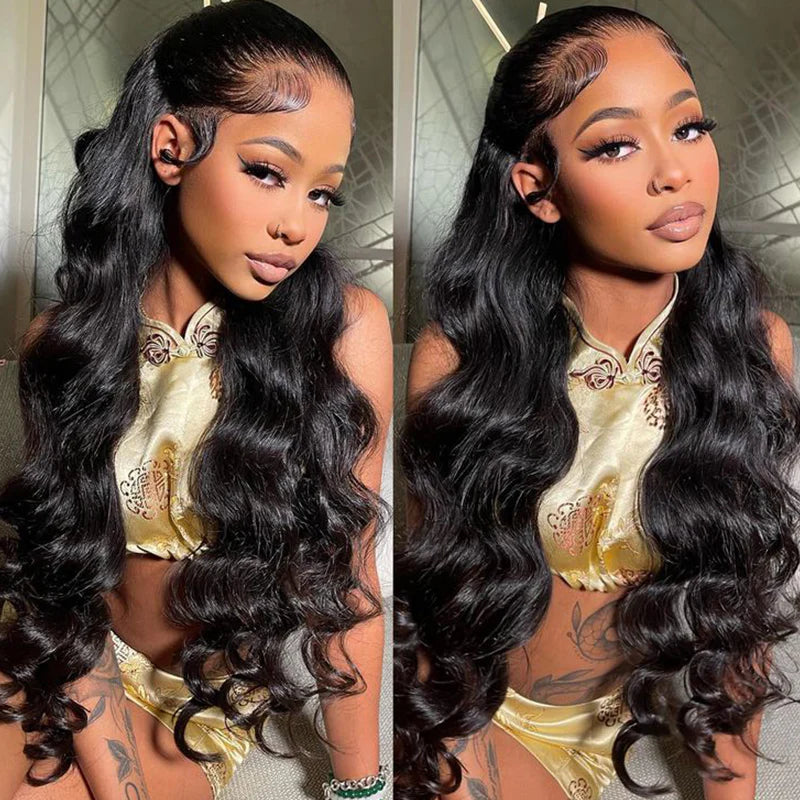 Pre Bleached Knots Body Wave Human Hair Wig Invisible HD Lace Front Wig