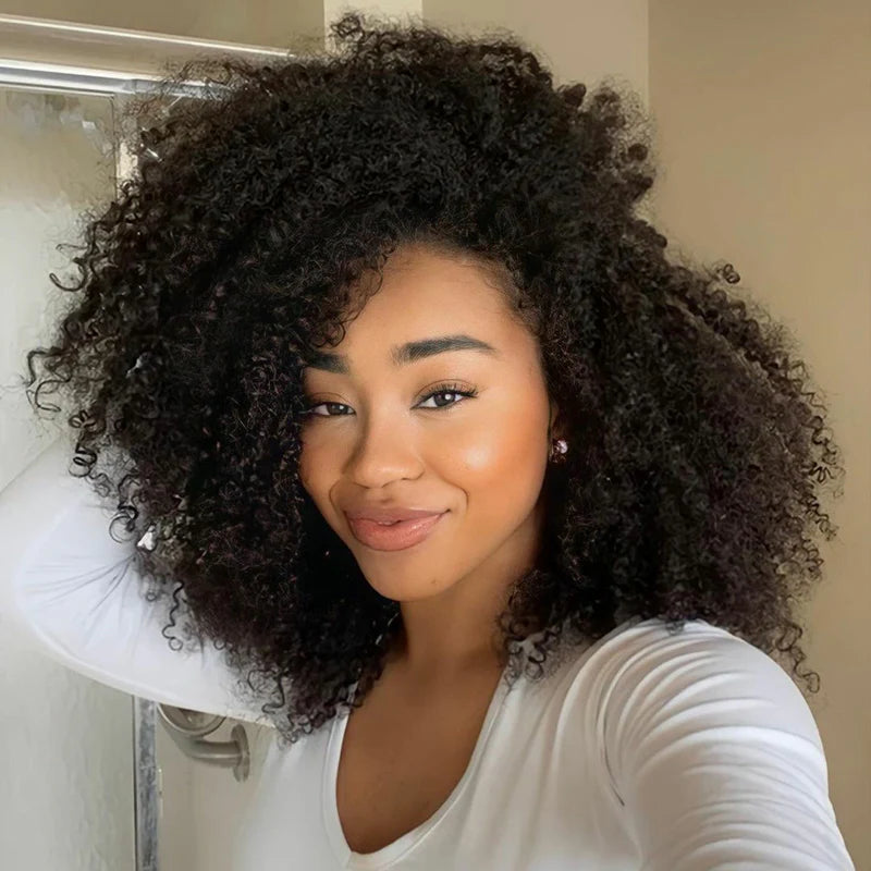 Short Hair Friendly [WEAR GO HALF WIG]  Afro Curly Draw-strings Half Wig Real Hairline InvisiFit Strap Flip Over Wig