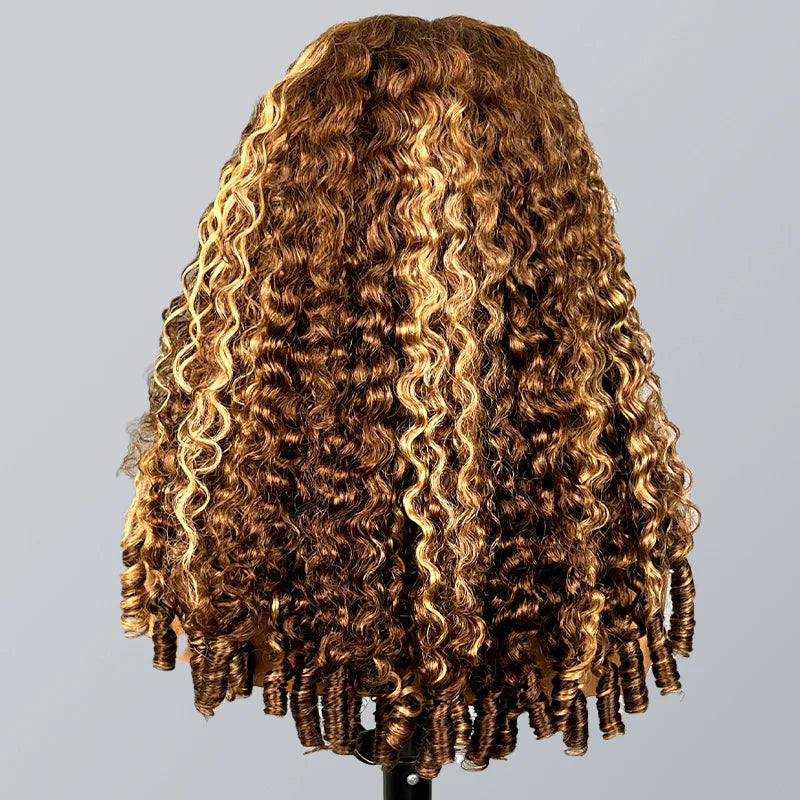 Highlight Burmese Curly [WEAR GO HALF WIG]  Highlight Burmese Curly Half Wig InvisiFit Strap Flip Over Wig