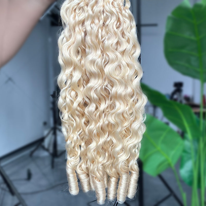 New In #613 Blonde Burmese Curly Crochet Human Hair Premium Plush Texture for Time-Saving Boho Braids