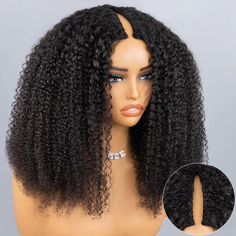 InvisiFit Strap  Afro Curly V Part Wig With Elastic Draw-strings Protective Style InvisiFit Strap Glueless Wig