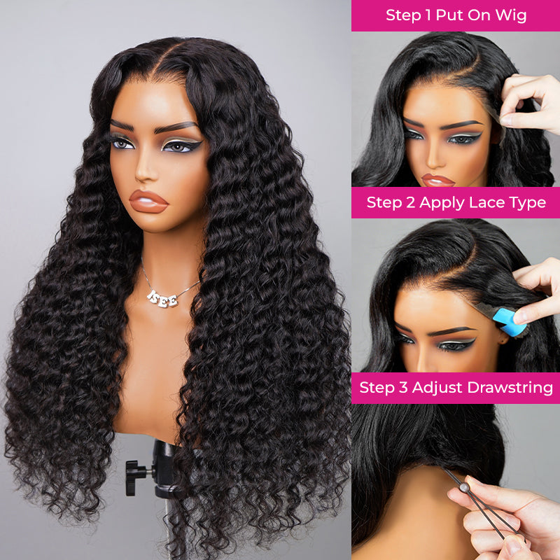 Full 13x6  13x6 Wear Go Deep Wave Glueless Wig HD Lace Front Wig Real Ear To Ear With Invisi Draw-string Wig