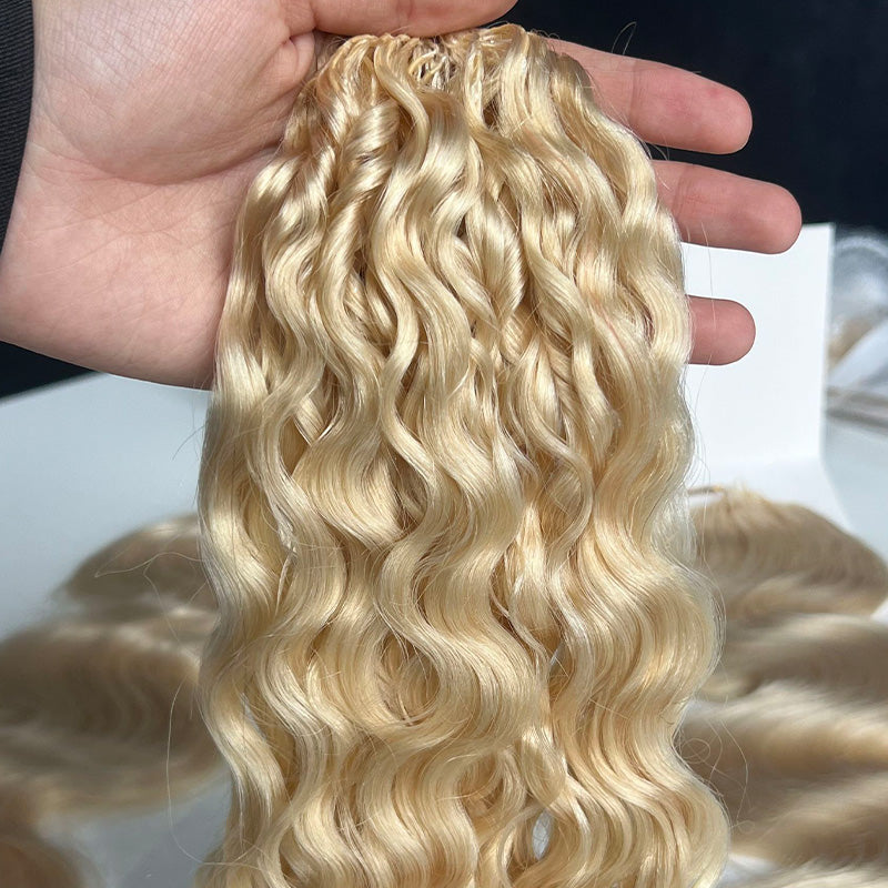 New In #613 Blonde Burmese Curly Crochet Human Hair Premium Plush Texture for Time-Saving Boho Braids