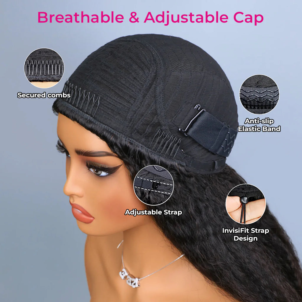 Minimum Leave Out [WEAR GO HALF WIG]  Invisible Hairline Half Wig Kinky Straight Flip Over Wig For Beginner