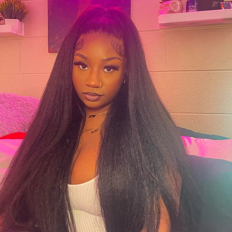 Kinky Straight 13x4 HD Lace Front Wig Unprocessed Human Hair Wigs