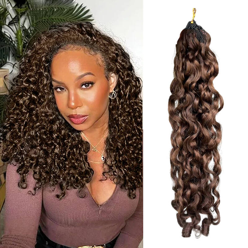 Burmese Curly  New In #4 Burmese Curly Crochet Human Hair for Boho Braids Miracle Knots Friendly Plush Texture Time-Saving Wear