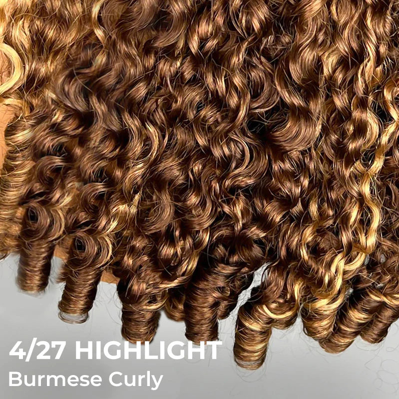 Highlight Burmese Curly [WEAR GO HALF WIG]  Highlight Burmese Curly Half Wig InvisiFit Strap Flip Over Wig