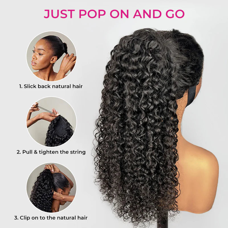 Water Wave Ponytail with InvisiFit Strap 100% Human Hair